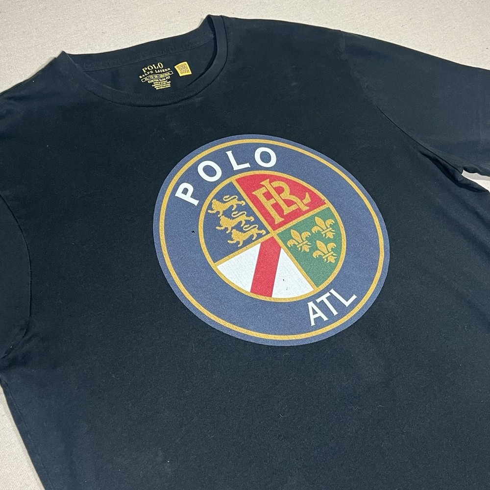 Polo Ralph Lauren Mens XL ATL Crest Custom Slim Fit Black T-shirt Preppy Atlanta